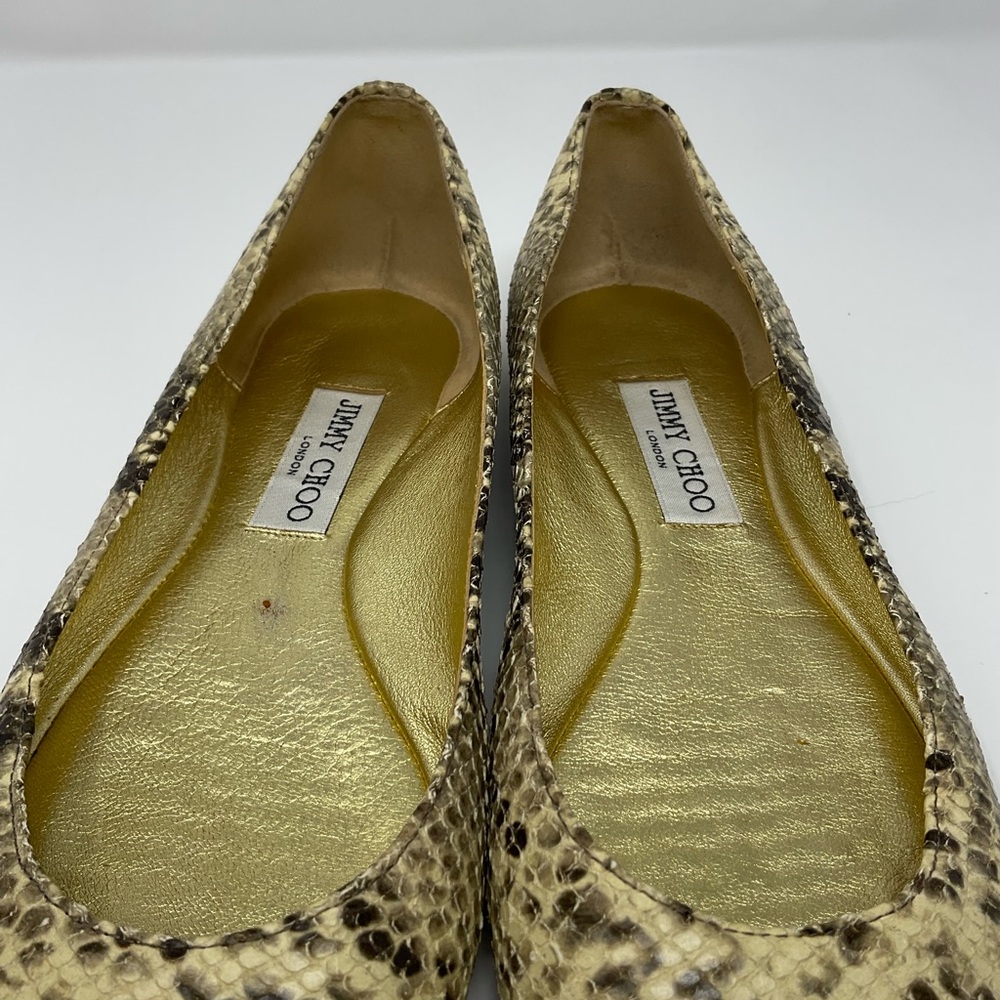 Jimmy Choo Gold Metallic Snake Print Flats - Picture 11 of 14